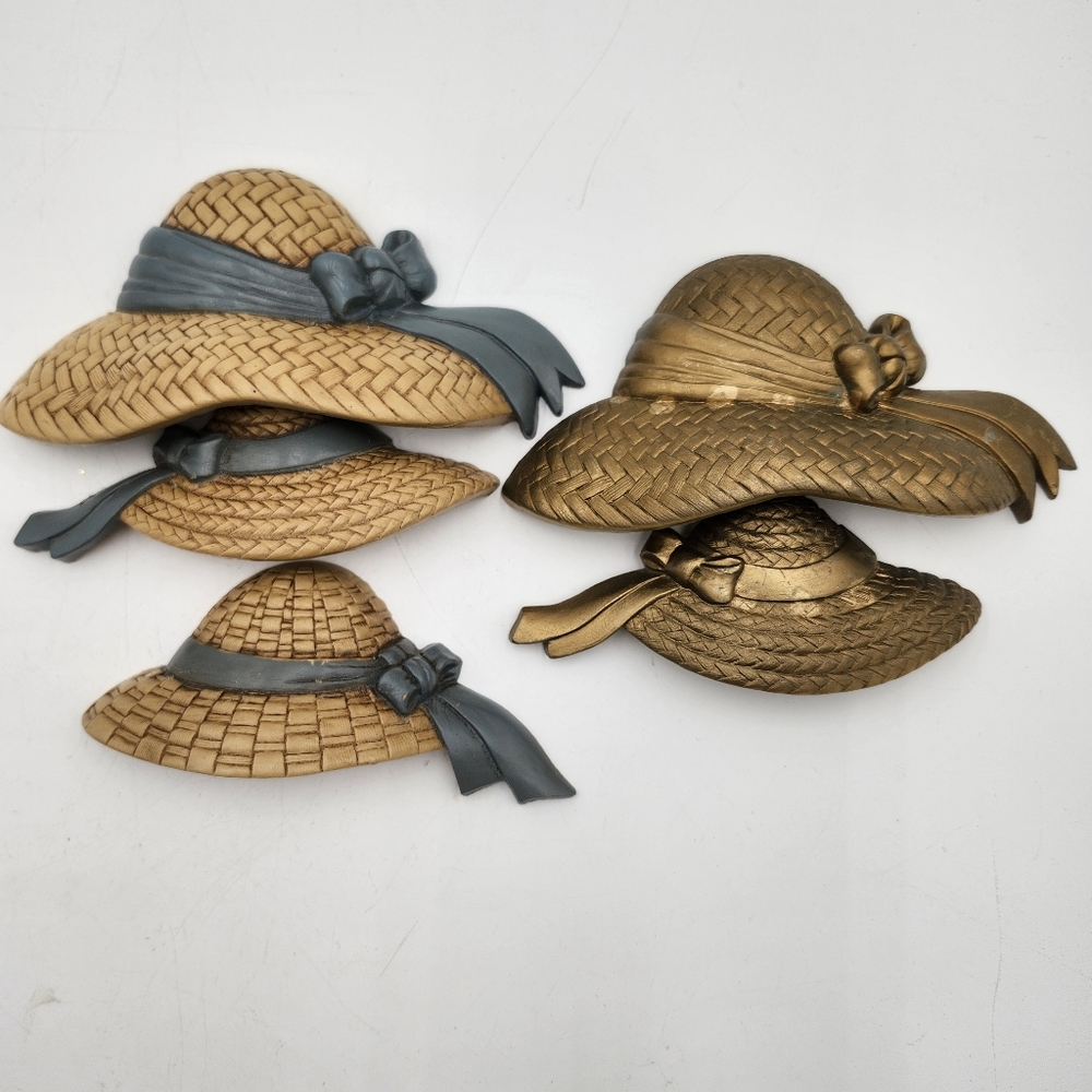 Vintage 1987 Burwood Straw Hats Wall Hanging wall Decoration Garden Set of 5